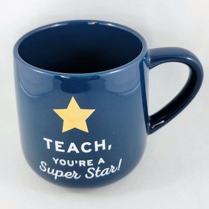 Indigo Teach Mug Cup Chapters You’re A Super Star Coffee Tea Gold Blue White